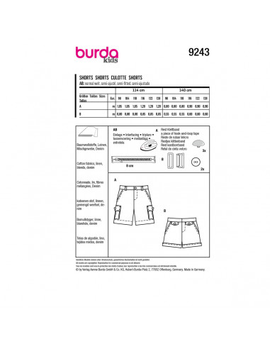 Patron Burda 9243 - Shorts sont indispensables pour les petits du 46 au 56 (FR)