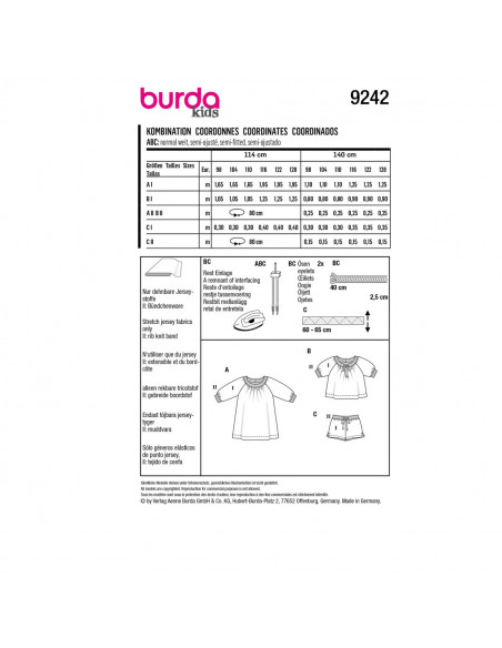 Patron Burda 9242 - Robes amples dans un jersey moelleux du 46 au 56 (FR)