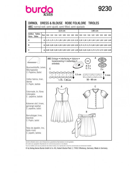 Patron Burda 9230 - Ensemble pour enfants