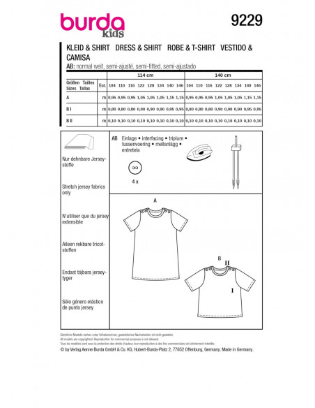 Patron Burda 9229 - Robe dété pour enfants