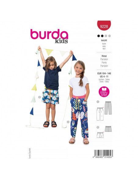 Patron Burda 9228 - Short hawaïen pour enfants