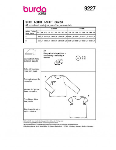 Patron Burda 9227 - T shirt unisex pour enfants