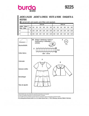Patron Burda 9225 - robe / veste enfant