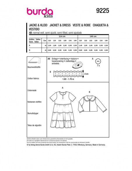 Patron Burda 9225 - robe / veste enfant