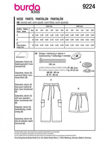 Patron Burda 9224 - Pantalon cargo pour enfants