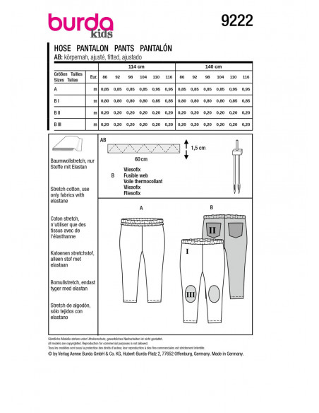 Patron Burda 9222 - Jean pour enfants