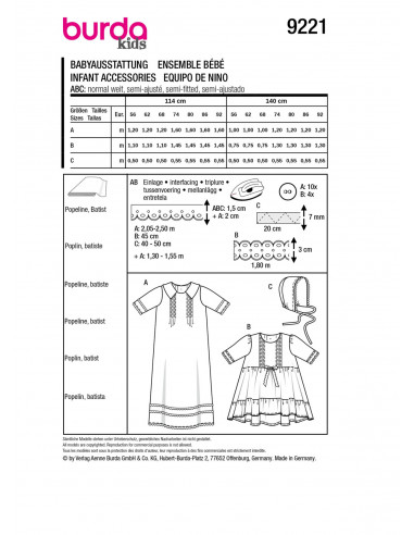 Patron Burda 9221 - Robe de baptême pour enfants