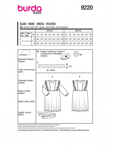 Patron Burda 9220 - Robe de fête pour enfants
