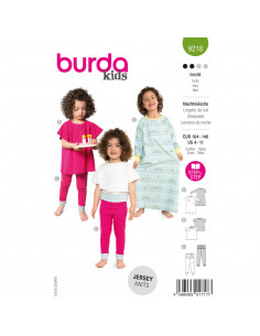 Patron Burda 9218 - Chemise de nuit, pyjama pour enfants