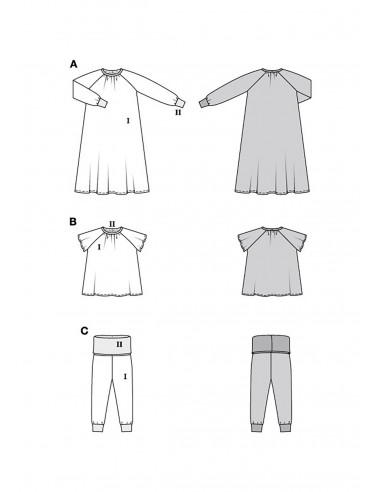 Patron Burda 9218 - Chemise de nuit, pyjama pour enfants