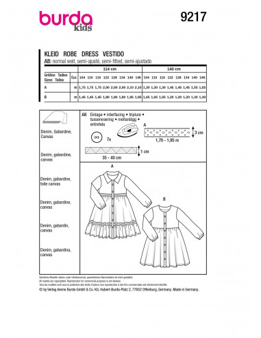 Patron Burda 9217 - Robe pour enfants
