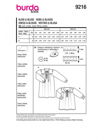 Patron Burda 9216 - Robe élégante pour enfants