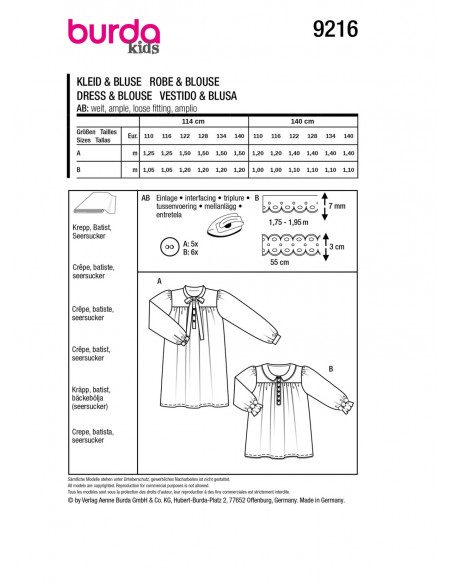 Patron Burda 9216 - Robe élégante pour enfants