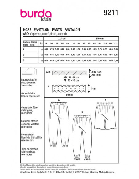 Patron Burda 9211 - Pantalon
