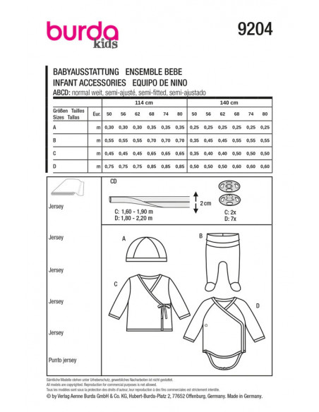 Patron Burda 9204 - Ensemble Bébé