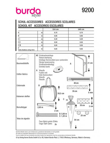 Patron Burda 9200 - Accessoires Scolaires