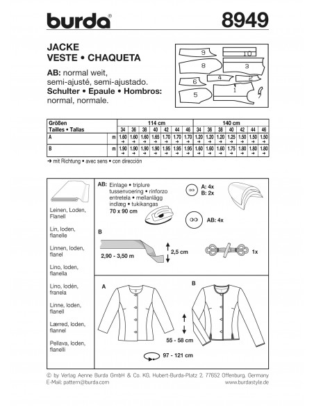 Patron Burda 8949 Veste