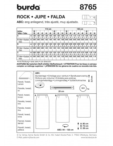 Patron Burda 8765 Jupe