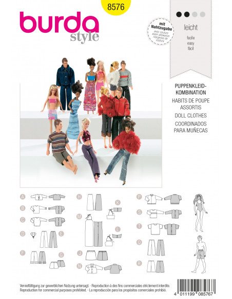 Patron Burda 8576 - Vêtements de poupée style Barbie