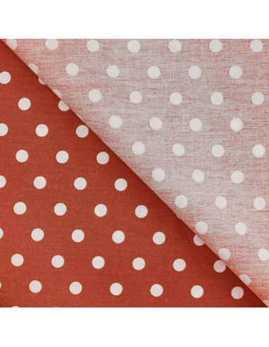Tissu, Popeline de Coton Gros Pois, Terracotta et Blanc, Laize 150 cm, 100% Coton