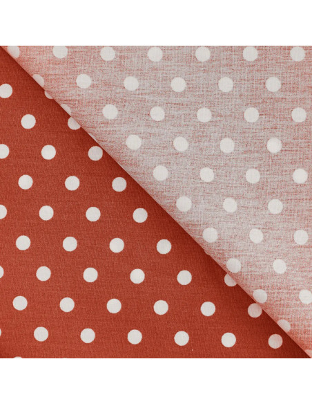 Tissu, Popeline de Coton Gros Pois, Terracotta et Blanc, Laize 150 cm, 100% Coton