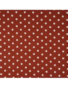 Tissu, Popeline de Coton Gros Pois, Terracotta et Blanc, Laize 150 cm, 100% Coton