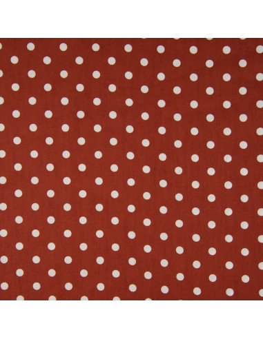 Tissu, Popeline de Coton Gros Pois, Terracotta et Blanc, Laize 150 cm, 100% Coton