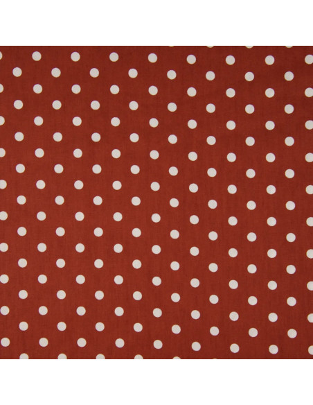 Tissu, Popeline de Coton Gros Pois, Terracotta et Blanc, Laize 150 cm, 100% Coton