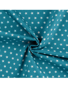 Popeline de coton, étoiles blanches, bleu pétrole 2