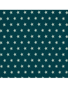Popeline de coton, étoiles blanches, bleu pétrole