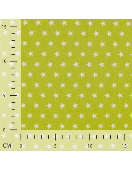 Tissu, Popeline de Coton Étoiles Blanches, Vert Pomme, Laize 150 cm, 100% Coton