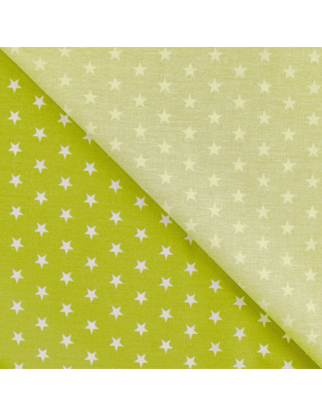Tissu, Popeline de Coton Étoiles Blanches, Vert Pomme, Laize 150 cm, 100% Coton