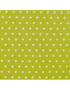 Popeline de coton, étoiles blanches, vert pomme