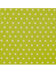 Tissu, Popeline de Coton Étoiles Blanches, Vert Pomme, Laize 150 cm, 100% Coton