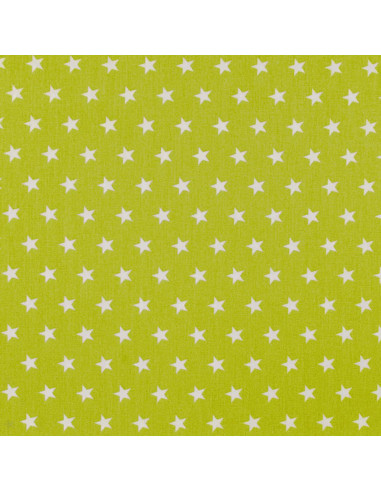 Tissu, Popeline de Coton Étoiles Blanches, Vert Pomme, Laize 150 cm, 100% Coton