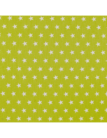 Tissu, Popeline de Coton Étoiles Blanches, Vert Pomme, Laize 150 cm, 100% Coton