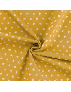 Tissu, Popeline de Coton Étoiles Blanches, Jaune Moutarde, Laize 150 cm, 100% Coton 2