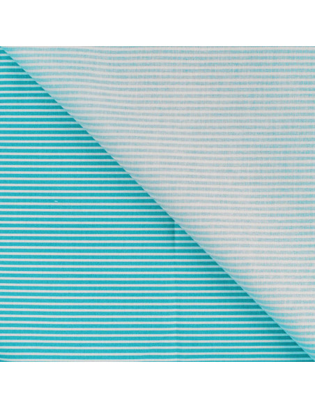 Tissu, Popeline de Coton Rayures, Bleu Turquoise et Blanc, Laize 150 cm, 100% Coton