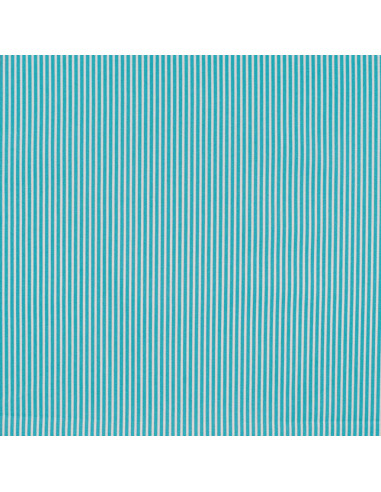 Tissu, Popeline de Coton Rayures, Bleu Turquoise et Blanc, Laize 150 cm, 100% Coton