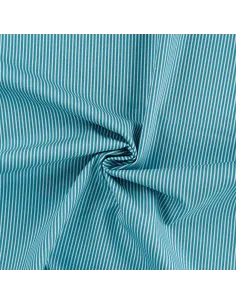Tissu, Popeline de Coton, Rayures Orange et Blanches sur Bleu Pétrole, Laize 150 cm, 100% Coton 2