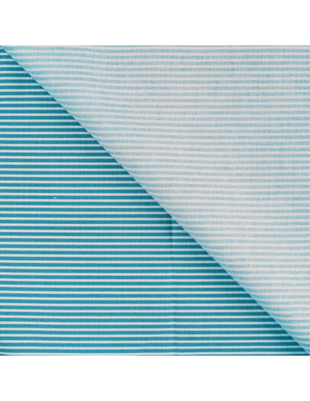 Tissu, Popeline de Coton, Rayures Orange et Blanches sur Bleu Pétrole, Laize 150 cm, 100% Coton
