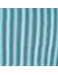Tissu, Popeline de Coton, Rayures Orange et Blanches sur Bleu Pétrole, Laize 150 cm, 100% Coton