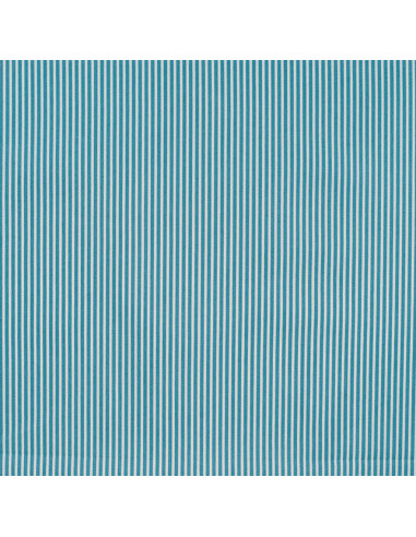 Tissu, Popeline de Coton, Rayures Orange et Blanches sur Bleu Pétrole, Laize 150 cm, 100% Coton