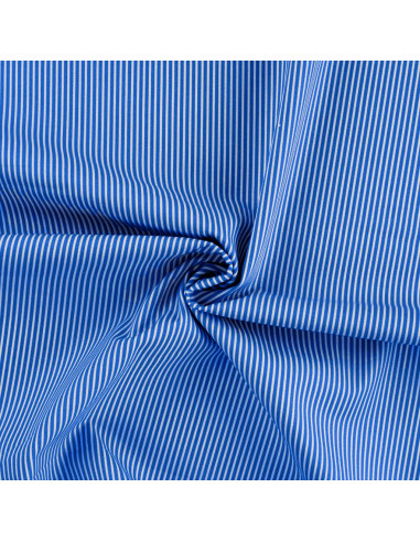 Tissu, Popeline de Coton Rayée, Bleu Roi et Blanc, Laize 150 cm, 100% Coton