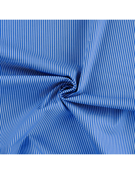 Tissu, Popeline de Coton Rayée, Bleu Roi et Blanc, Laize 150 cm, 100% Coton