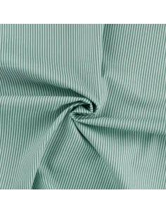 Tissu, Popeline de Coton Rayures, Vert Céladon et Blanc, Laize 150 cm, 100% Coton 120g/m² 2