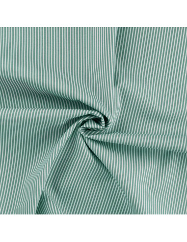 Tissu, Popeline de Coton Rayures, Vert Céladon et Blanc, Laize 150 cm, 100% Coton 120g/m²