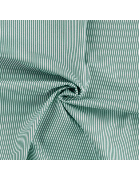 Tissu, Popeline de Coton Rayures, Vert Céladon et Blanc, Laize 150 cm, 100% Coton 120g/m²