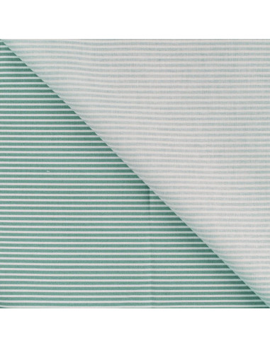 Tissu, Popeline de Coton Rayures, Vert Céladon et Blanc, Laize 150 cm, 100% Coton 120g/m²