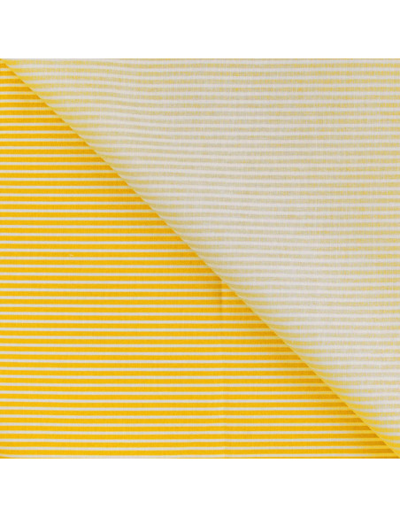 Tissu, Popeline de Coton Rayée, Jaune Vif et Blanc, Laize 150 cm, 100% Coton 120g/m²